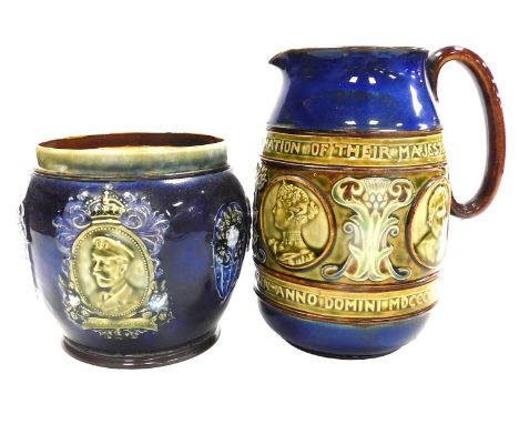 A Doulton Lambeth stoneware jug, commemorating The Coronation of Their Majesties King Edward VII and Queen Alexandra, impress