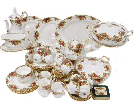 A Royal Albert porcelain Old Country Roses pattern part dinner, tea and coffee service, comprising an oval meat platter, pair