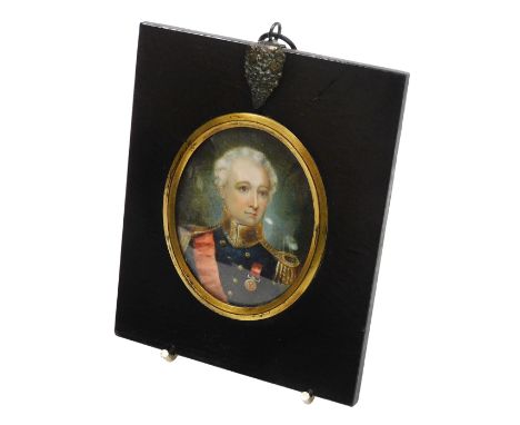 English School (early 19thC). Bust portrait of a naval gentleman, watercolour, framed, 7cm x 5cm.