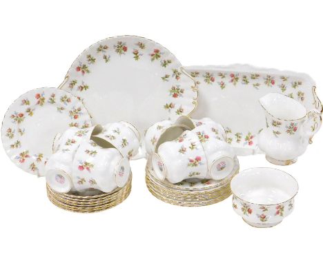 A Royal Albert porcelain Winsome pattern part tea service, comprising bread plate, sandwich plate, cream jug and sugar bowl, 
