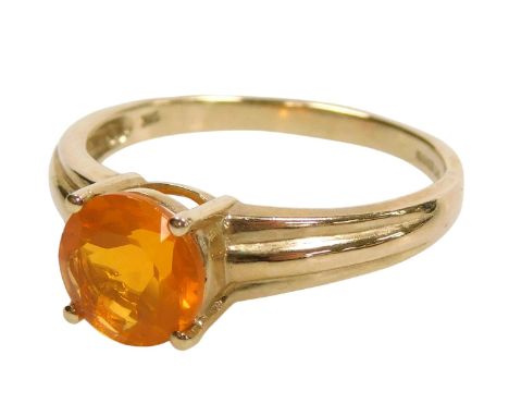 A 9ct gold and fire opal solitaire ring, claw set, size R 1/2, 3.0g.