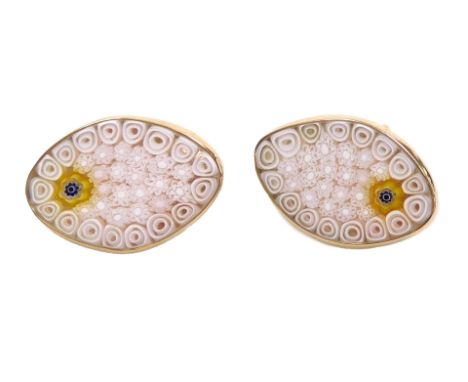 A pair of 9ct gold and millefiori glass cufflinks, of ovoid form, 19.5g.