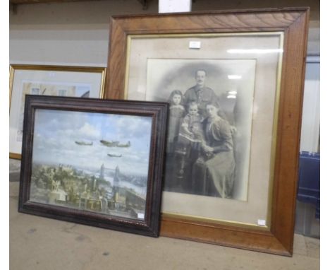 A Victorian photographic family portrait print and a Spitfire print 