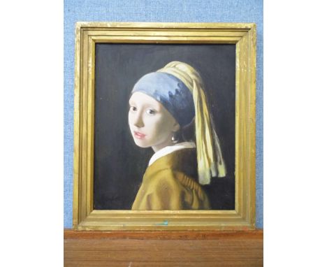 P. Winfield, Girl With a Pearl Earring, after Vermeer, acrylic on board, framed 