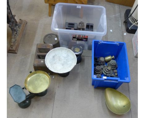 Assorted vintage scales and weights 