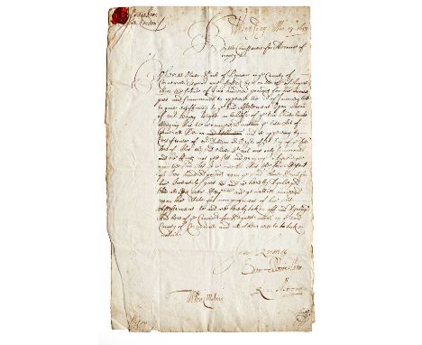 Pilgrim FathersWinslow (Edward), A manuscript document signed by members of The Committee for Sequestration and Advancement o