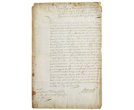 Monmouth (James Scott, 1st Duke of Monmouth and Buccleugh, 1649-1685)Manuscript order from Monmouth (as 'Captaine Generall of