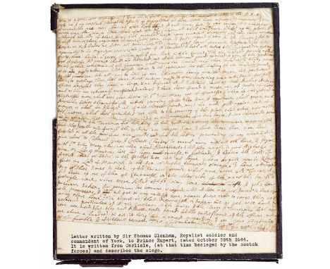 Carlisle Siege - English Civil WarGlemham (Sir Thomas, c.1594-1649), One page autograph letter signed, from Glemham, a Royali