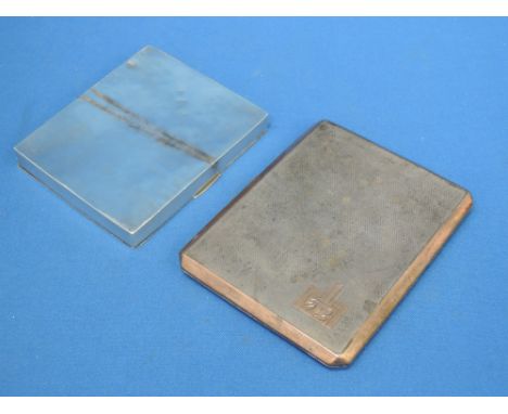 A silver cigarette case having engine turned decoration and rose gold border to front,  Birmingham 1937, Deakin & Francis, an