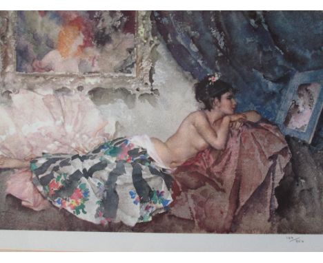 A Limited Edition print, after Sir William Russell Flint, semi naked lady reclining