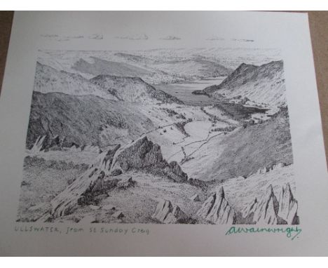 A print after Alfred Wainwright, Ullswater from St Sunday Crag, signed