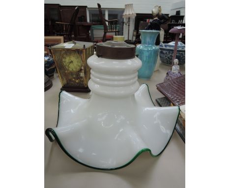A 1920's design glass ceiling light of opaque and green handkerchief style