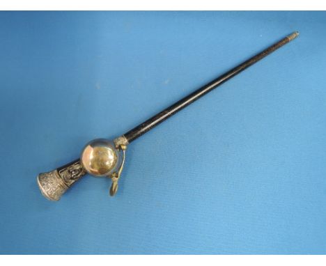 A 19th century conductor's baton having HM silver mounts with figural decoration and striking bell end