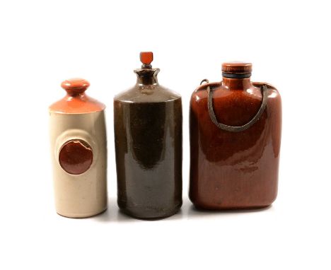 Collection stone hot water bottles, flasks and related stoneware, the largest flagon stamped LUCAS &amp; Co Limited, Wine &am