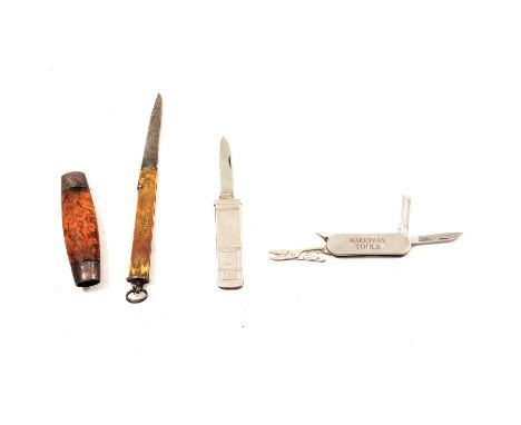 A 19th century Swedish folding barrel pocket knife, steel blade stamped JOH ENGSTROM ESKILSTUNA and dated 1874; a novelty Ess