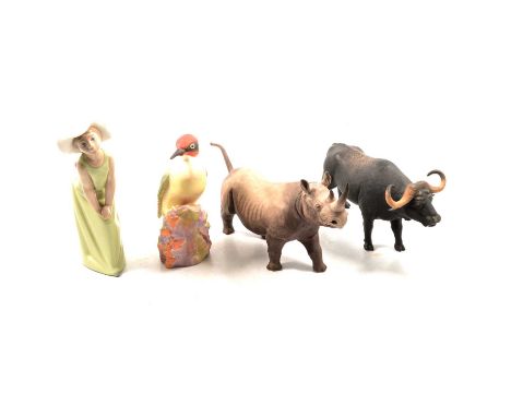 Two Lladro figures, a Royal Worcester Woodpecker 3249,  small Worcester models of garden birds, other bird models, a Coalport