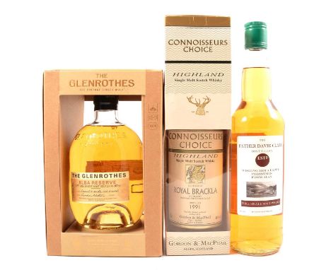 Three assorted bottles of single malt Scotch whisky:Royal Brackla 1991, 15 year old, single Highland malt, G&amp;M Connoisseu