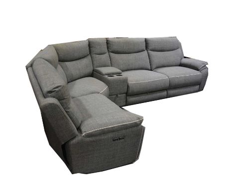 Contemporary corner sofa, grey/green, as new.