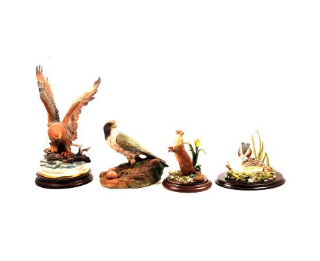 Two limited edition Royal Worcester figurines, 'Emily' and 'Bridget', both boxed with certificates; three animal resin models