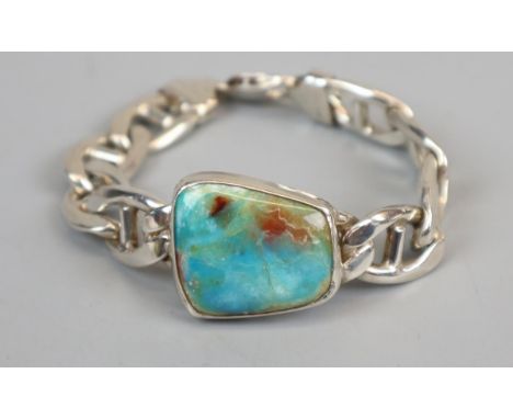 Heavy silver bracelet with Australian opal inset