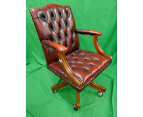 Ox blood red leather button back office chair