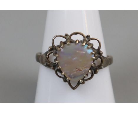 Silver ring set with Australian Lightening Ridge opal