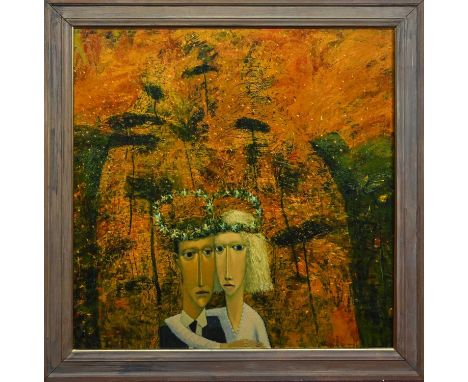 * PAUL MARTIN (BRITISH 1948 - 2022), WEDDING IN THE FOOTHILLS mixed media (pigment and varnish) on board, signed, titled labe