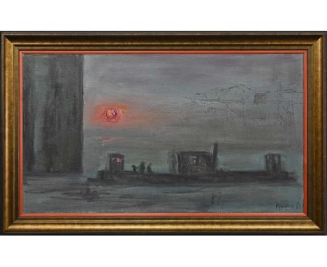 * HERBERT WHONE (BRITISH 1925 - 2011), GOVAN FERRY IN A WINTER SUNSET oil on canvas, signed and dated '61framedimage size 62c