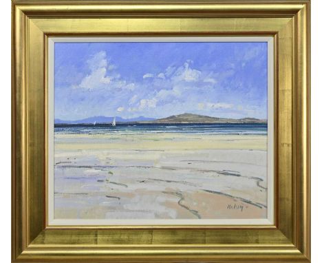 * ROBERT KELSEY DA MUniv PAI FRSA (SCOTTISH b. 1949), CLOUD REFLECTIONS, BARRA  oil on canvas, signed, titled versoframed and