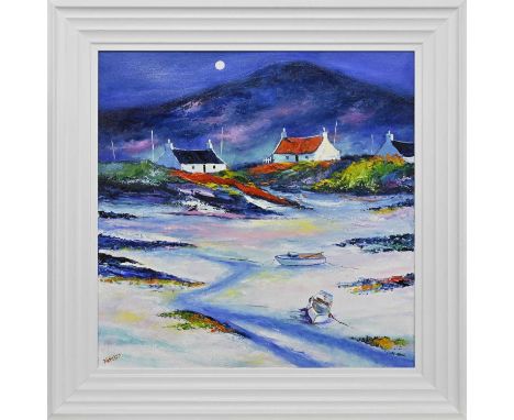 NATALIE SOUTER (SCOTTISH b. 1989), LOW TIDE AT TIREE oil on canvas, signed, titled versoframedimage size 50.5cm x 50.5cm, ove