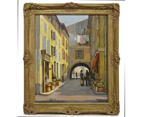 * ERIC BRUCE MCKAY (BRITISH 1907 - 1989), A STREET IN A VALBONNE, FRANCE oil on canvas, signed, further signed and titled ver