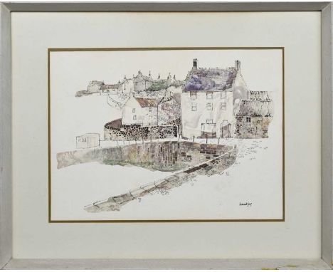 * LEONARD GRAY RSW (SCOTTISH 1925 - 2019), EAST NEUK  FISHING VILLAGE watercolour and pencil on paper, signedmounted, framed 