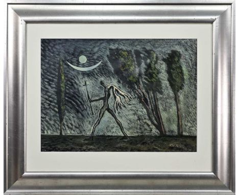 * ALLY THOMPSON (SCOTTISH 1955 - 2016), AND BEHOLD, I GLIMPSED A GREAT ANGEL WALKING IN AETHERIA mixed media on paper, signed