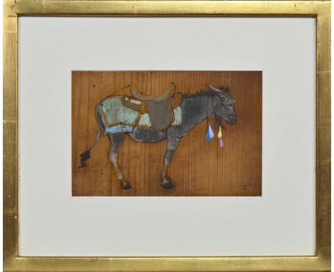 * ALEXANDER FRASER (SCOTTISH b. 1940), WOODEN DONKEY oil on wood panel, initialled and dated '00, titled label versomounted, 