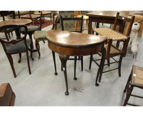 1920's figured walnut demi-lune card table