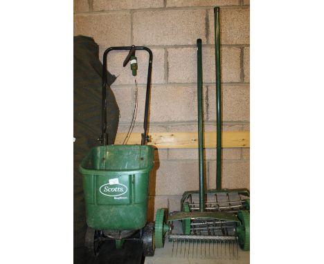 Scotts Easy Green Rotary Spreader, Wheeled Garden Lawn Aerator &amp; Heavy Duty Wheeled Garden Lawn Aerator