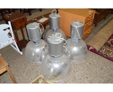 SET OF FOUR LARGE INDUSTRIAL TYPE HANGING LIGHT FITTINGS, EACH DIAM APPROX 52CM