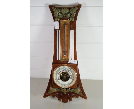 CIRCULAR BAROMETER AND THERMOMETER IN WOODEN FRAME