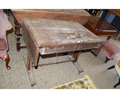 VICTORIAN SOFA TABLE WITH INLAID DECORATION (A/F), APPROX 92CM LONG FOLDED