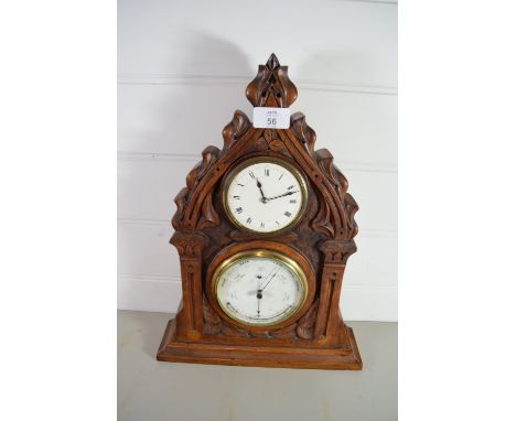 CASED CLOCK AND BAROMETER IN CARVED FRAME