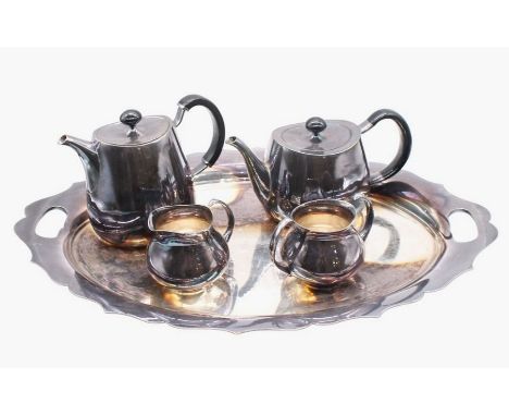 David Mellor for Walker & Hall - A matched stylish silver plated tea pot and coffee pot, with ebonised finials and handles, a