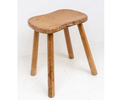 Robert "Mouseman" Thompson of Kilburn - An oak four legged stool, with signature carved mouse to seat edge.  Approx. 46.5cm h