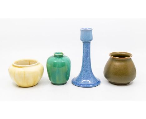 Pilkington's Royal Lancastrian - A small collection of four ceramic pieces to include; a 2423 cream glazed globular small vas