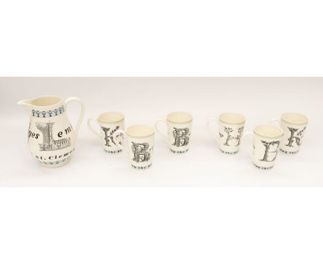 Wedgwood - A ceramic Lemonade set, made for Liberty's and designed by Richard Guyatt, comprising of large handled jug and six