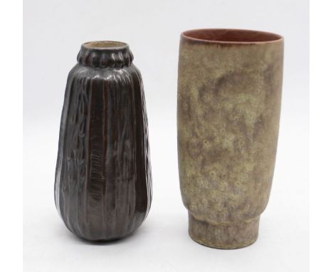 A Doulton Lambeth abstract textured design vase, bronzed effect with impressed stamp to base. Approx. 19cm high. Along with a