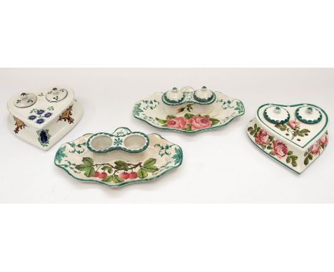 Four Wemyss ware ceramic ink stands, mid 20th Century, two heart shaped (4)