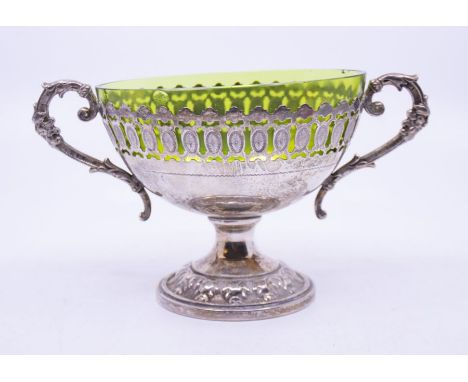 WMF - An Art Nouveau designed silver plated twin handled sugar basket, with stylised pierced and engraved design and with det