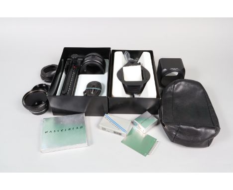 Hasselblad Accessories, including automatic bellows extension 40517, G-VG, with manual, in maker's box, lens shade for automa