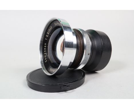 A Schneider Kreuznach 240mm f/5.6 Componon Lens, serial no 9056465, barrel G, light wear, elements G, some fungus spots to re