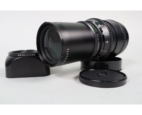 A Hasselblad Carl Zeiss T* 250mm f/5.6 Sonnar Lens, serial no 5754270, shutter working, barrel VG, light wear to filter ring,